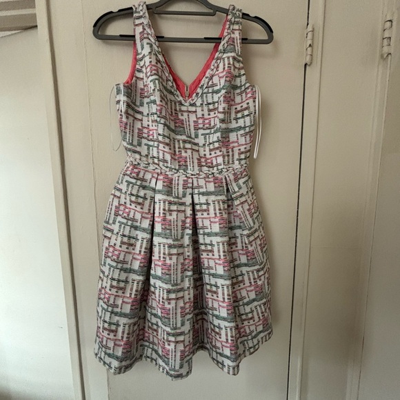 Trina Turk White and Pink Geometric Midi Dress - Picture 1 of 2